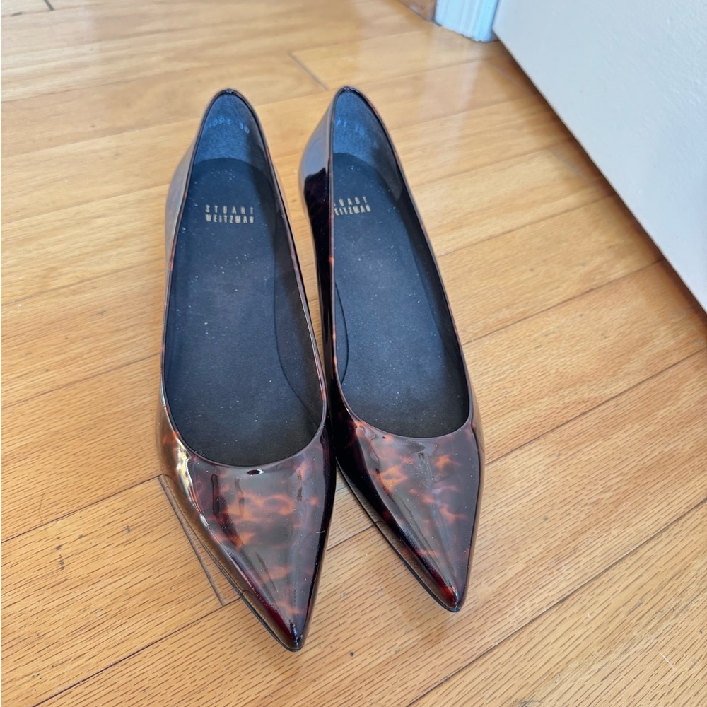 Stuart Weitzman Tortoiseshell Pointed Toe Kitten Heels